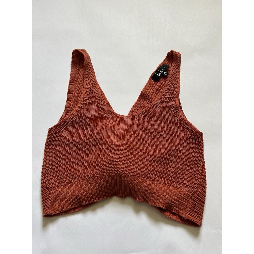 Lulus Knit Crop Tank Top XS Brown Twist Front Sweater Sleeveless Boho Cozy - Picture 5 of 11